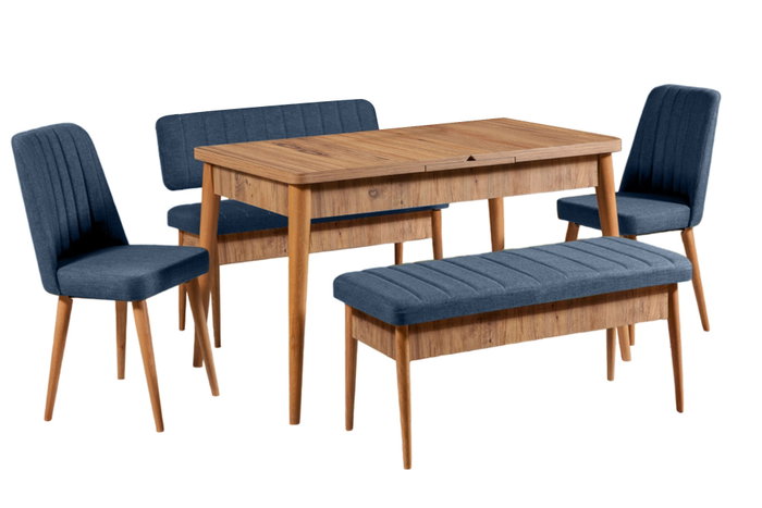 Hanah Home Vina Atlantic Dark Blue Juego de Mesa y Sillas Extensible Hanah Home Vina Atlantic Dark Blue Juego de Mesa y Sillas Extensible